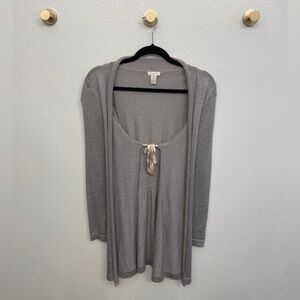 Chico’s Tie Front Cardigan Sweater Grey Silver Sparkle Fleck Size 2